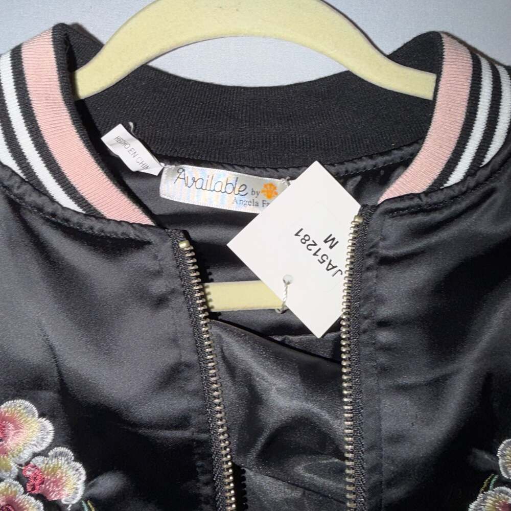 Angela F. Floral Embroidered Satin Bomber Jacket - Picture 2 of 4